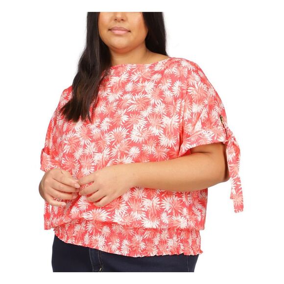 MICHAEL MICHAEL KORS Tops - MICHAEL MICHAEL KORS Womens Coral Tie Grommet Kimono Sleeve Top Plus 2X